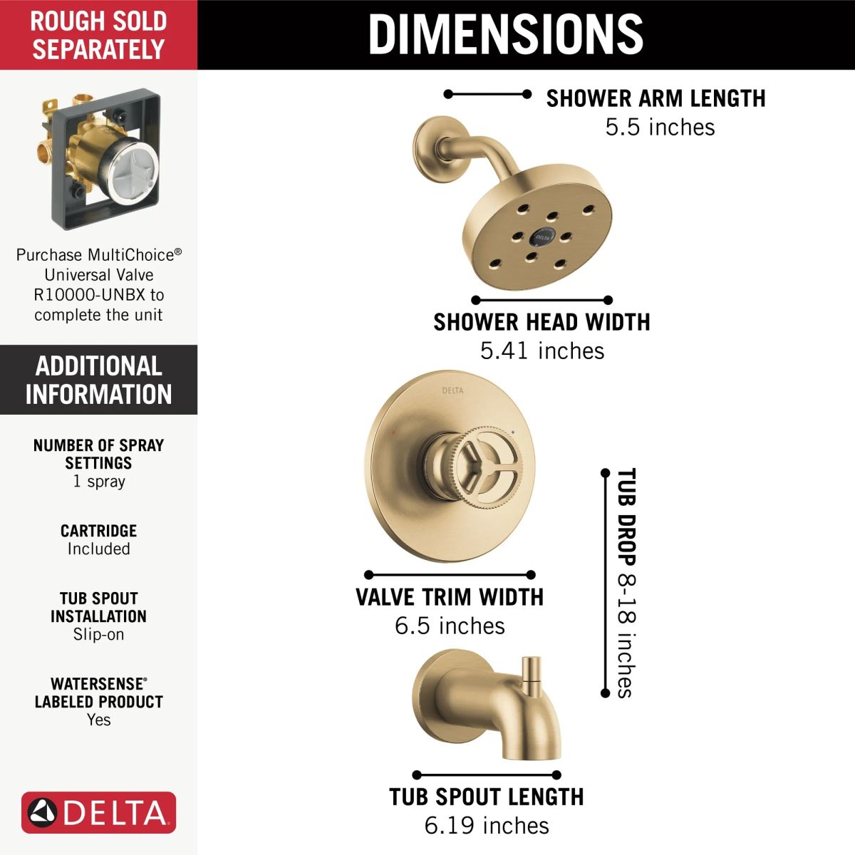 DELTA Trinsic H2OKINETIC Tub Shower Trim — Champagne Bronze