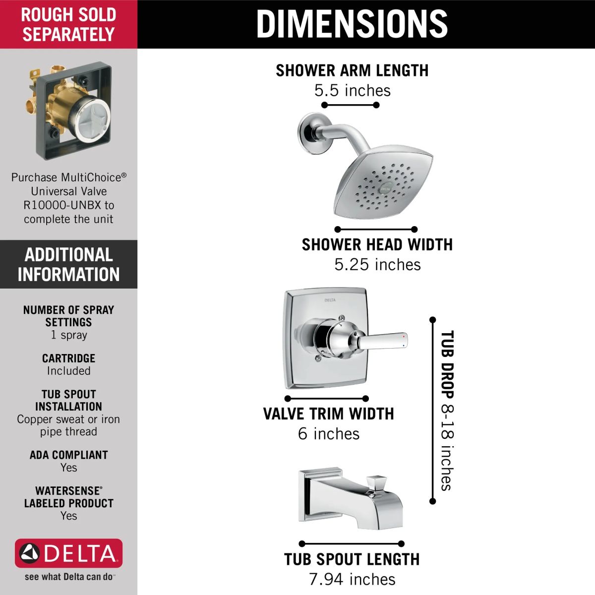 DELTA Ashlyn Monitor 14 Series Tub & Shower Trim — Chrome