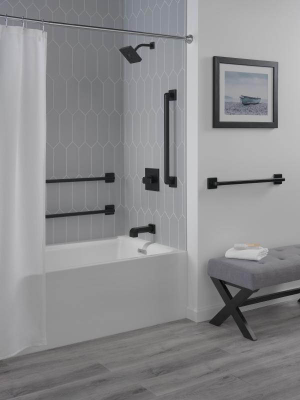 DELTA Pivotal 42" Angular Modern Decorative ADA Grab Bar — Matte Black
