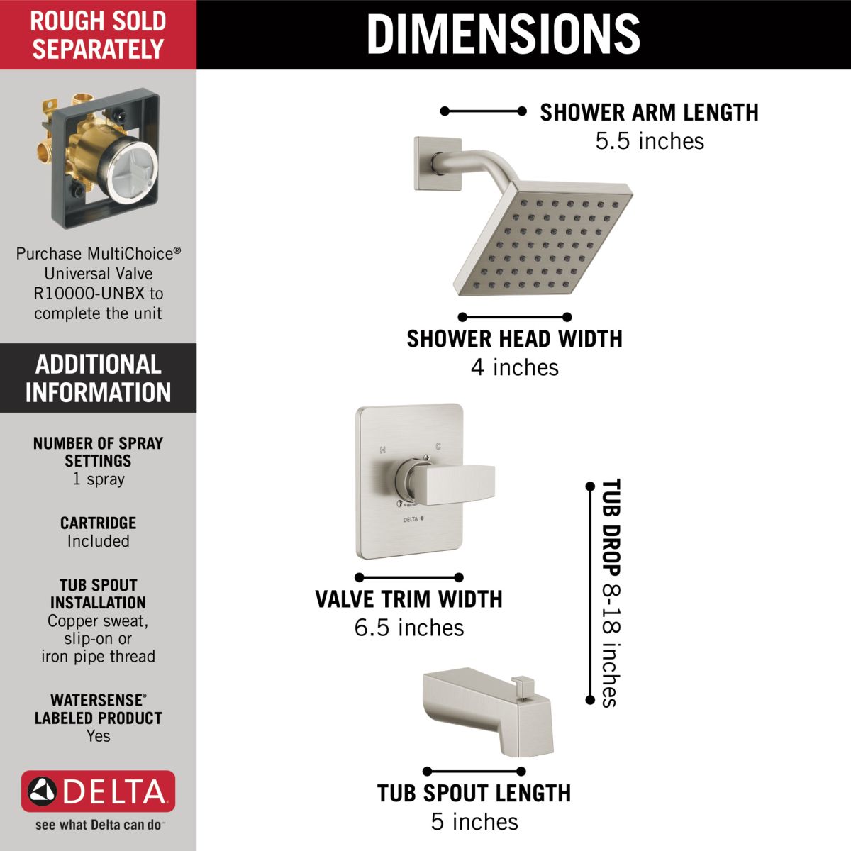 DELTA Modern Monitor 14 Series Tub & Shower Trim — Stainless