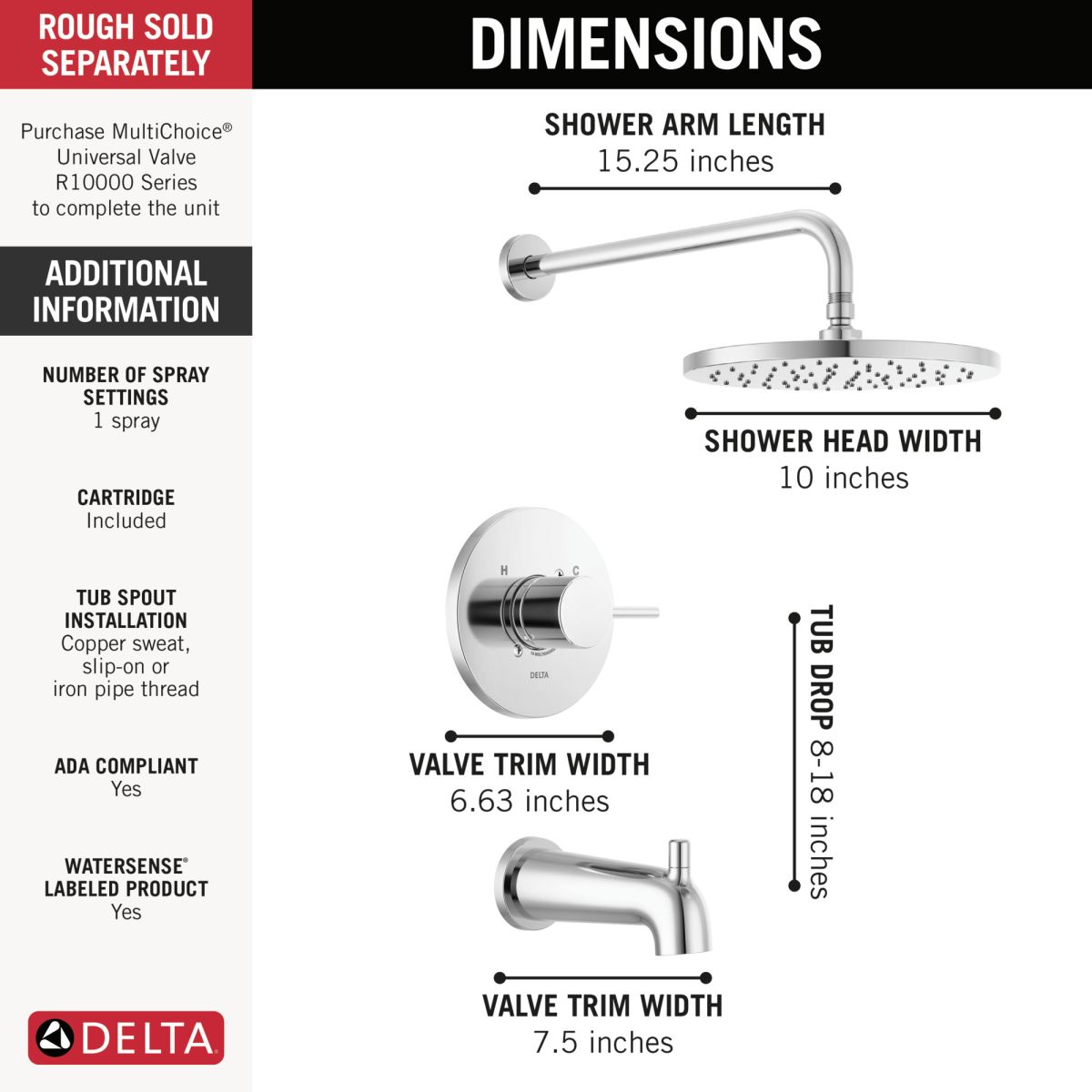 DELTA Modern Monitor 14 Series Tub & Shower Trim — Chrome