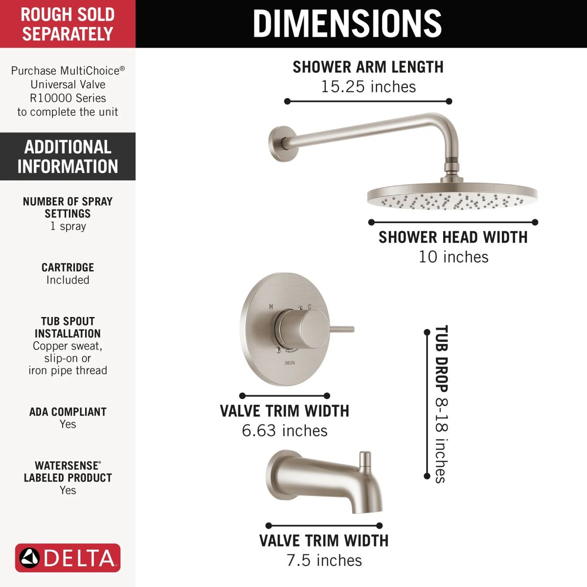 DELTA Modern Monitor 14 Series Tub & Shower Trim — Spotshield Brushed Nickel