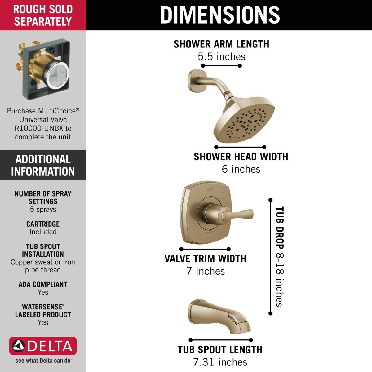 DELTA Stryke 14 Series Tub and Shower — Lumicoat® Champagne Bronze