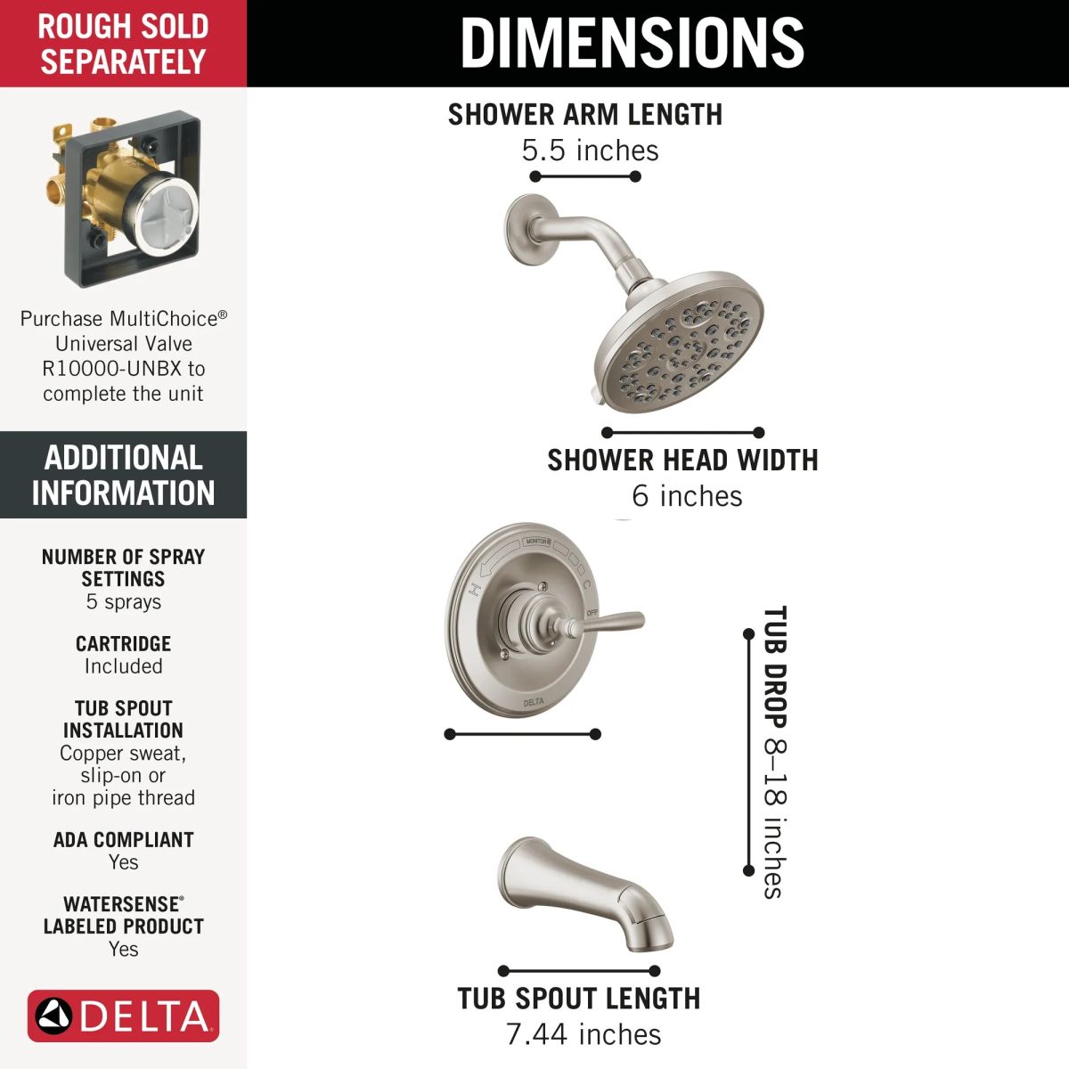 DELTA Roe Monitor 14 Series Tub and Shower — Stainless