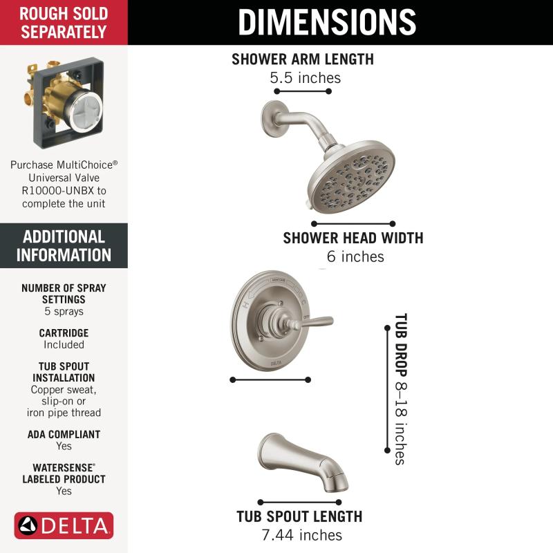 DELTA Roe Monitor 14 Series Tub and Shower — Stainless