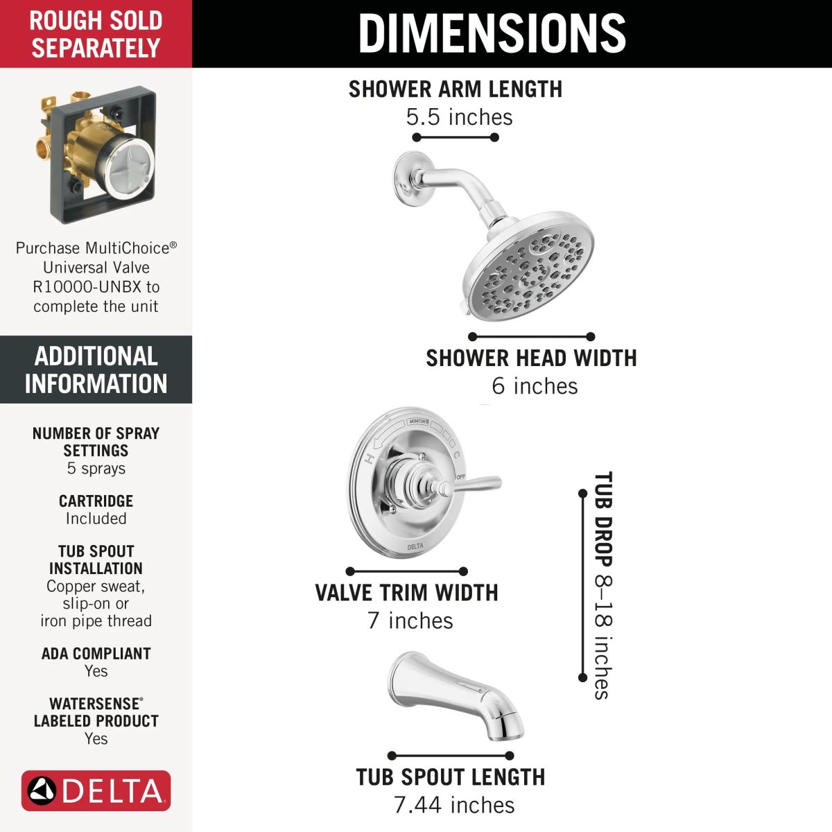 DELTA Roe Monitor 14 Series Tub and Shower — Chrome