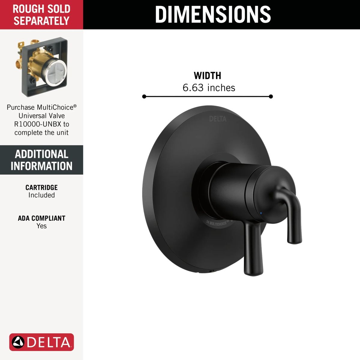 DELTA Kayra Monitor 17 Series Valve Trim Only — Matte Black