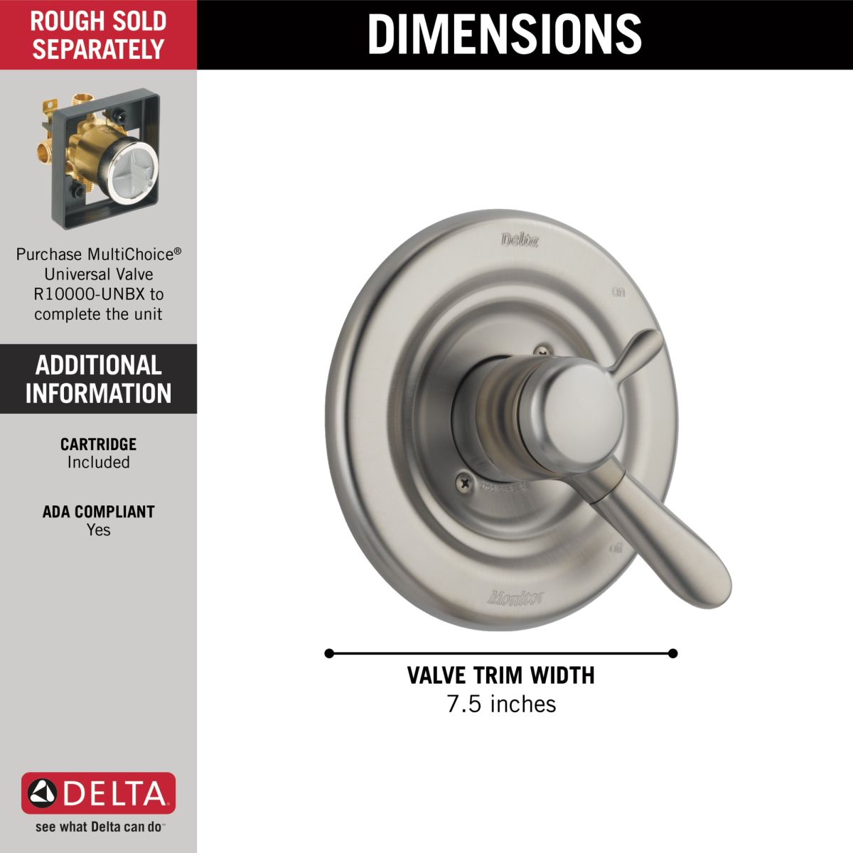 DELTA Lahara Monitor 17 Series Valve Only Trim — Stainless