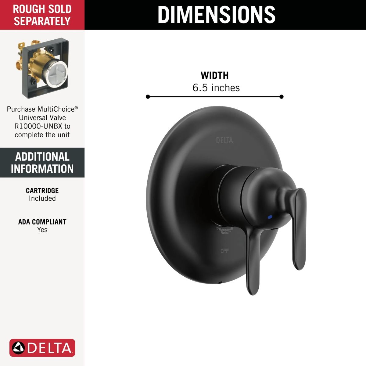 DELTA Bonacci 17 Series Valve Only Trim — Matte Black