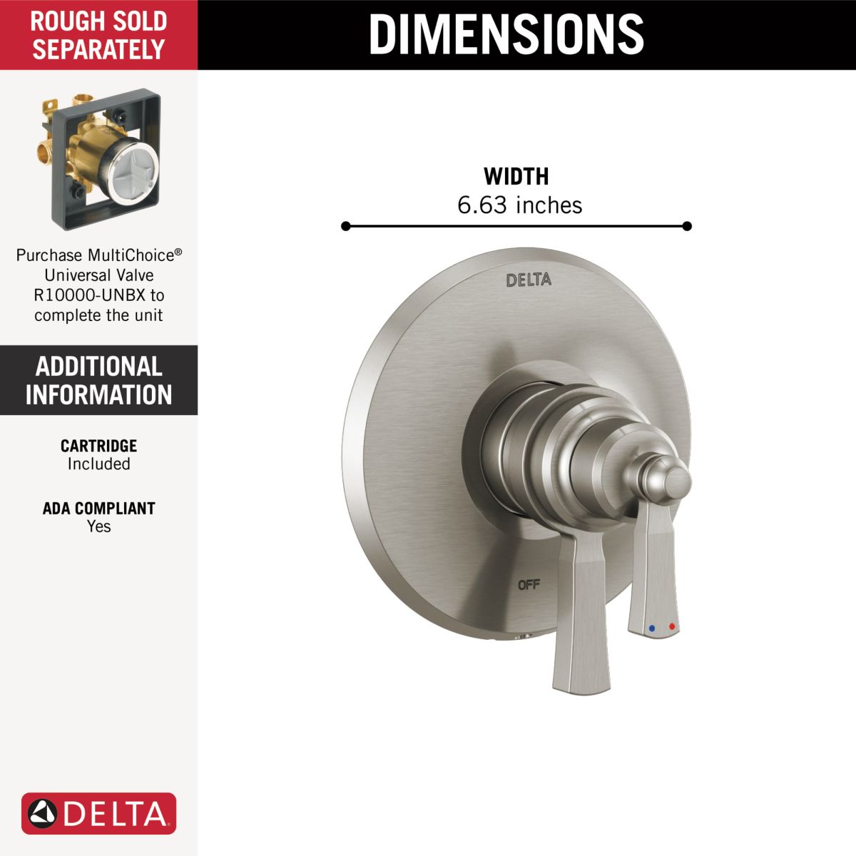 DELTA Dorval Monitor 17 Series Valve Trim Only — Stainless