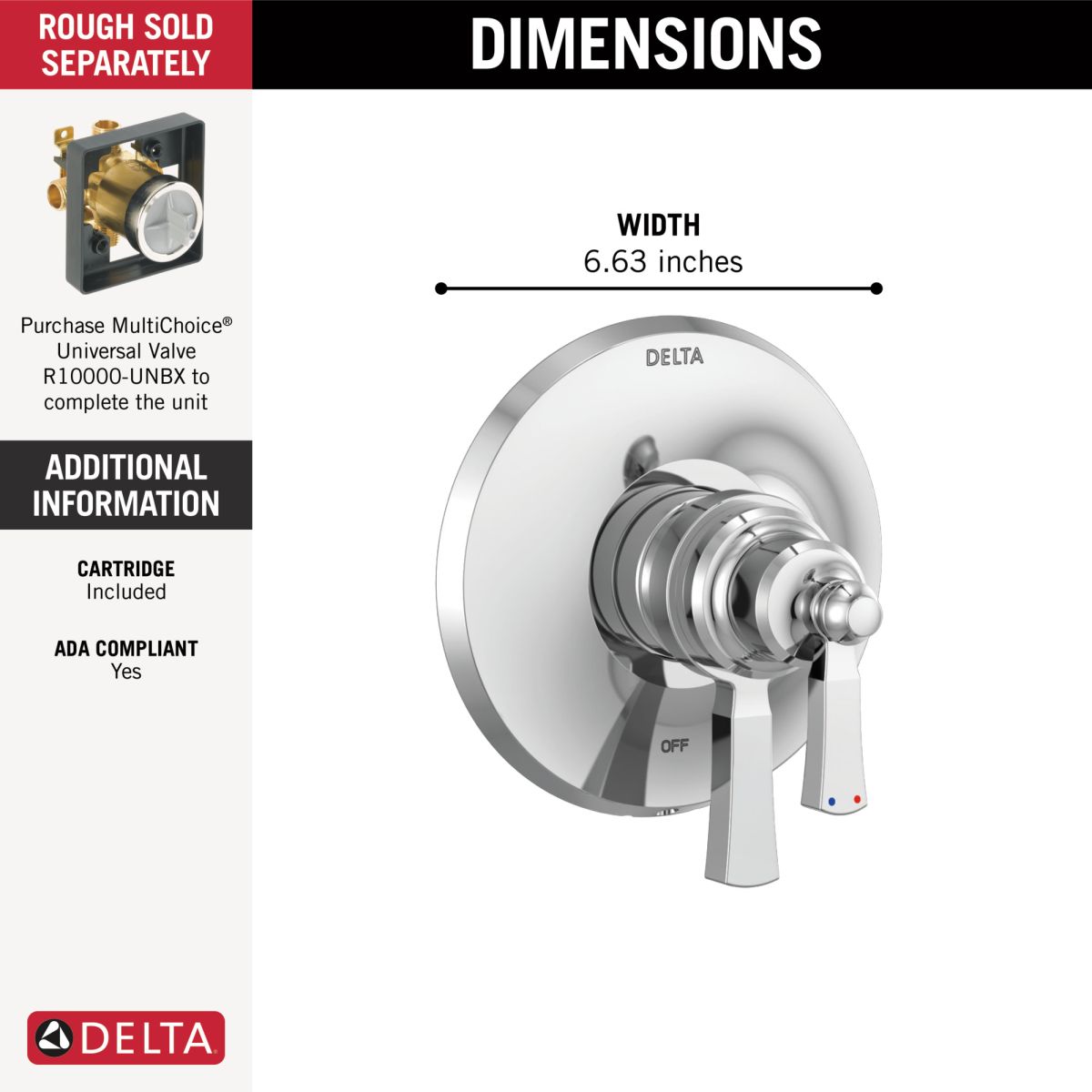 DELTA Dorval Monitor 17 Series Valve Trim Only — Chrome