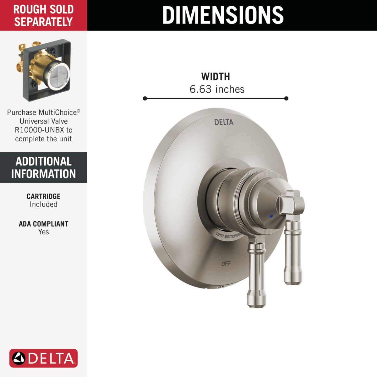 DELTA Broderick 17 Series Valve Only Trim — Lumicoat® Stainless