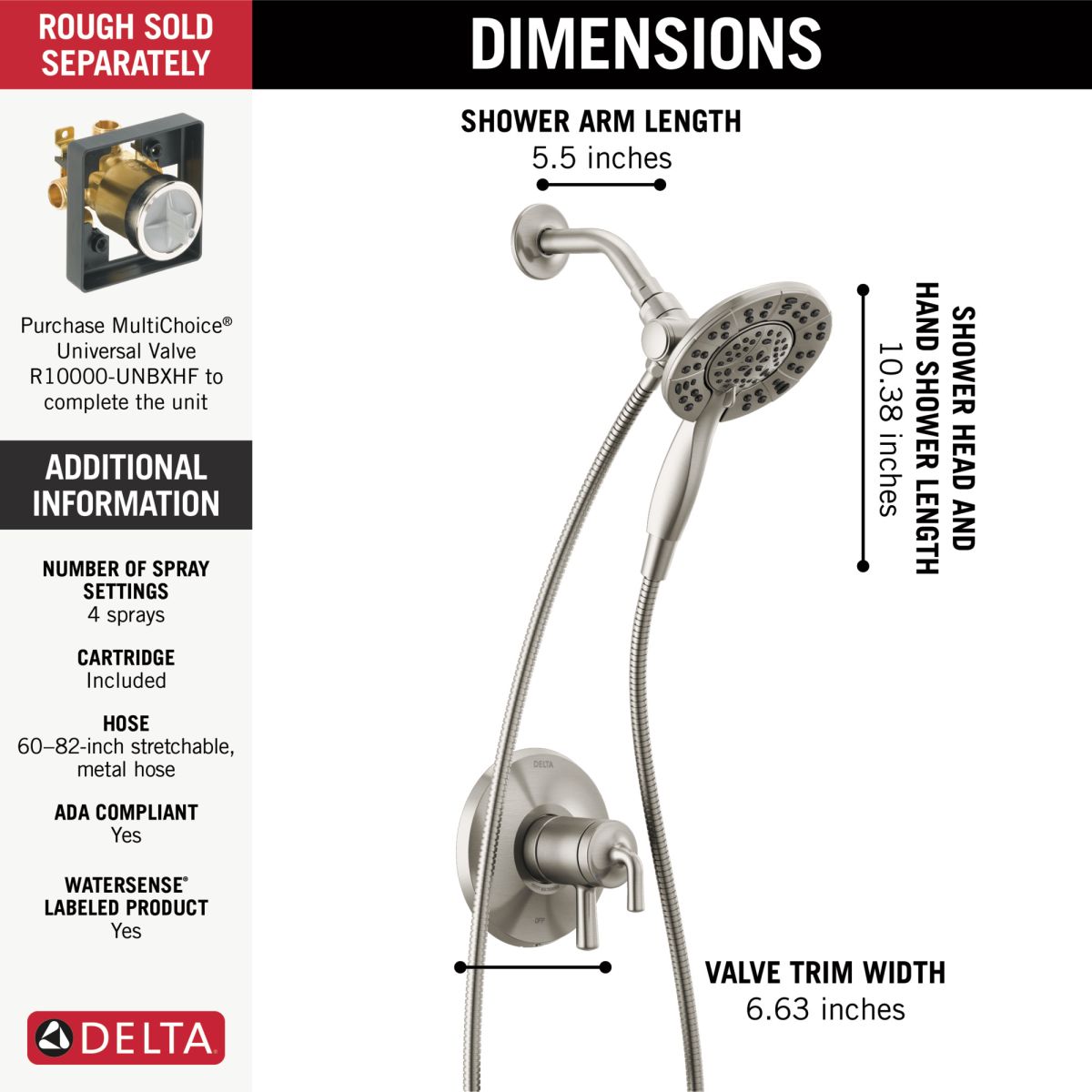 DELTA Kayra Monitor 17 Series Shower Trim — Stainless