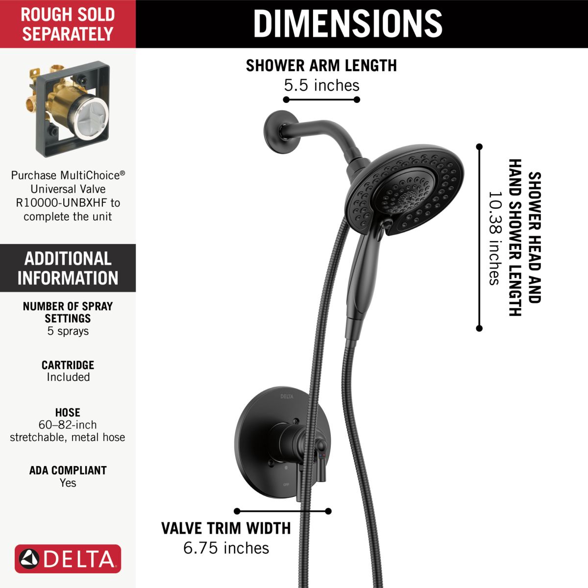 DELTA Saylor Monitor 17 Series Shower Trim with In2ition — Matte Black