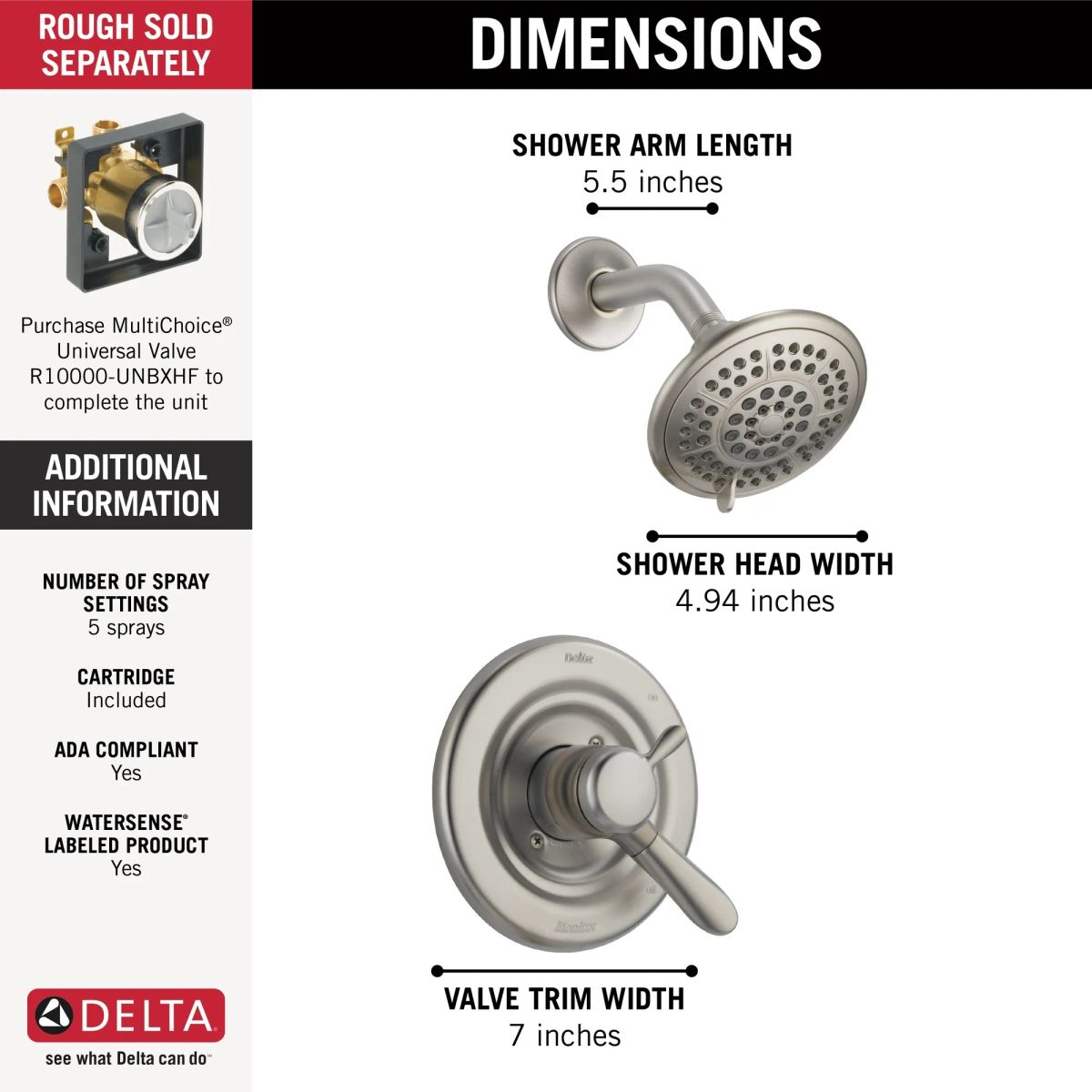 DELTA Lahara Monitor 17 Series Shower Trim — Stainless