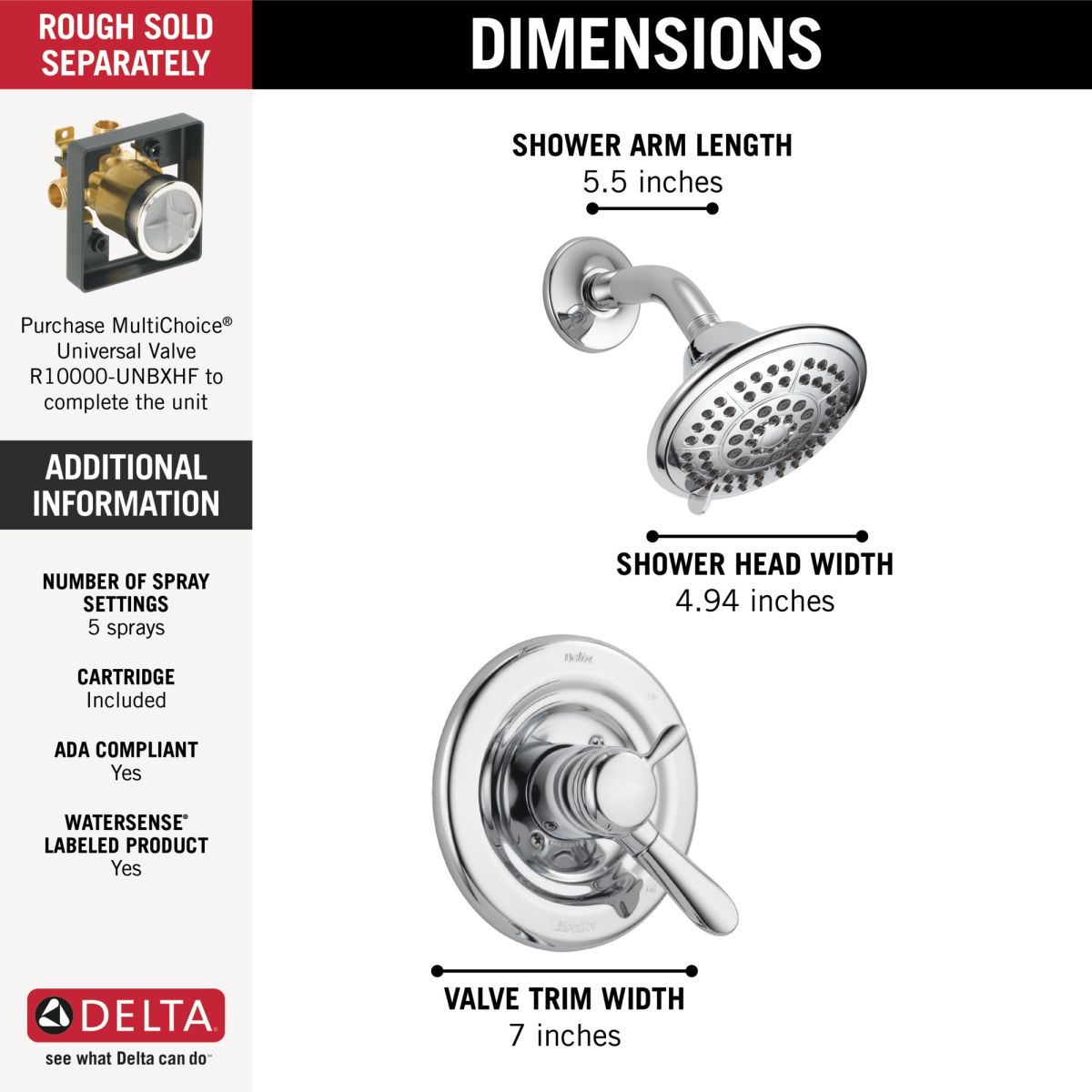 DELTA Lahara Monitor 17 Series Shower Trim — Chrome