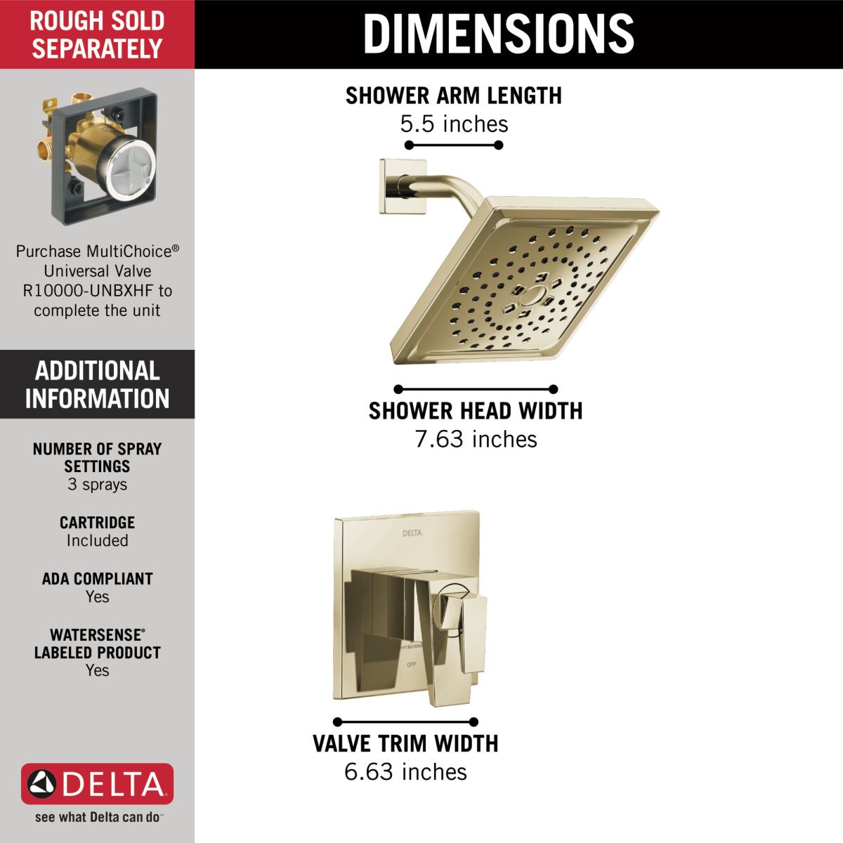 DELTA Trillian 17 Series H2Okinetic Shower Only Trim — Lumicoat® Polished Nickel