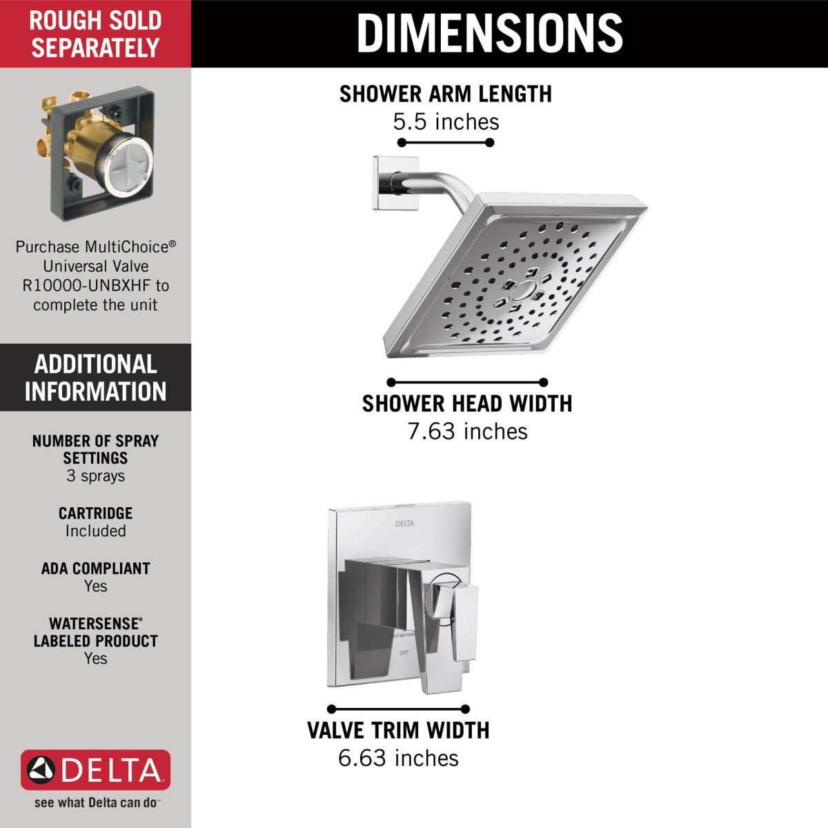 DELTA Trillian 17 Series H2Okinetic Shower Only Trim — Lumicoat® Chrome