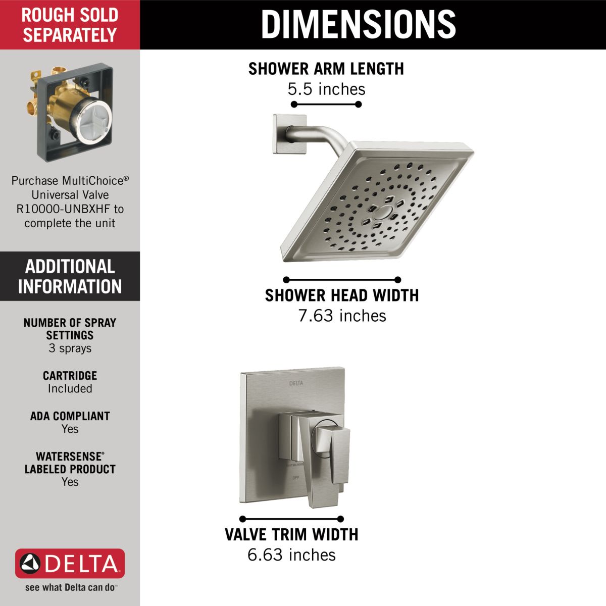 DELTA Trillian 17 Series H2Okinetic Shower Only Trim — Lumicoat® Stainless