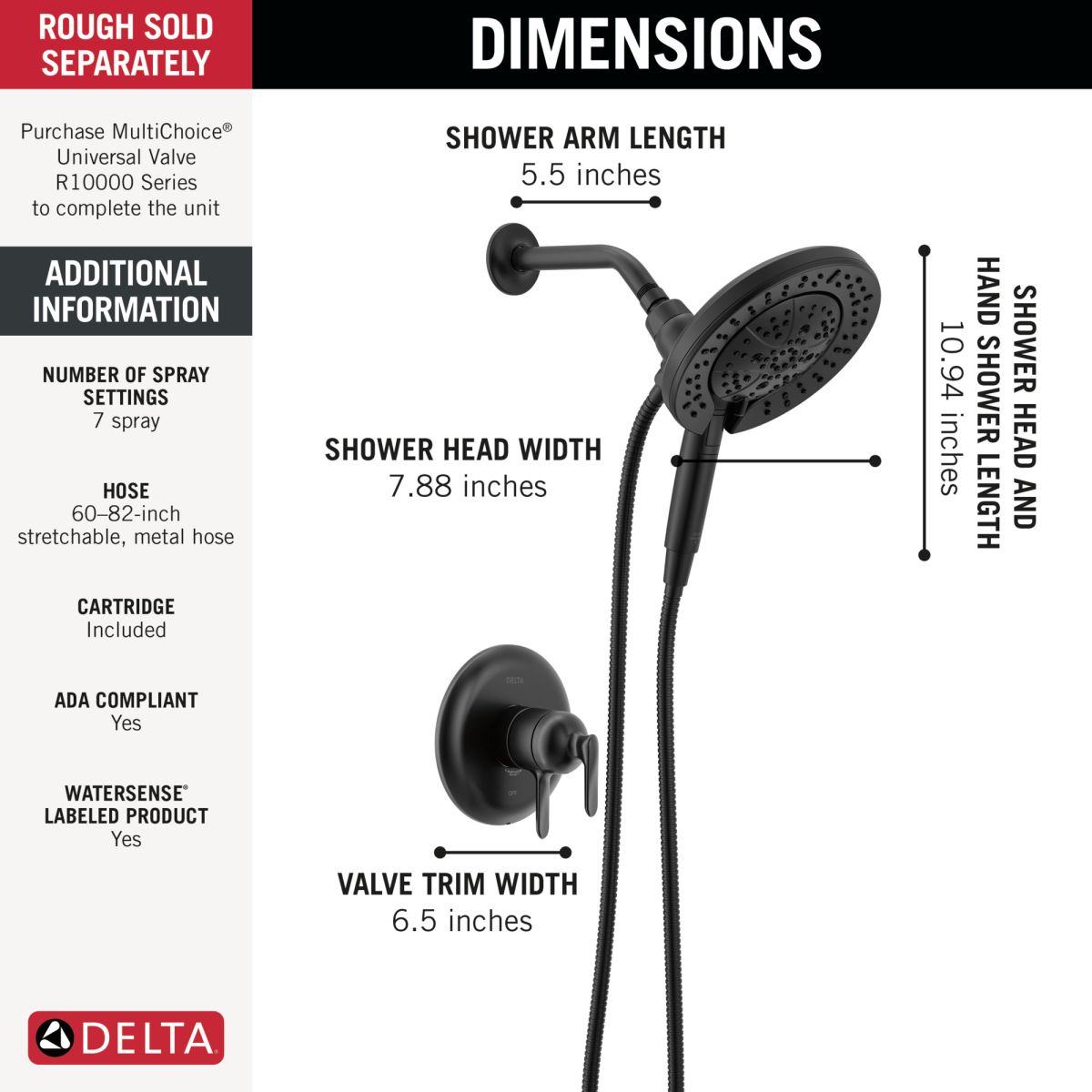 DELTA Bonacci 17 Series Shower Trim with In2ition Shower Head — Matte Black