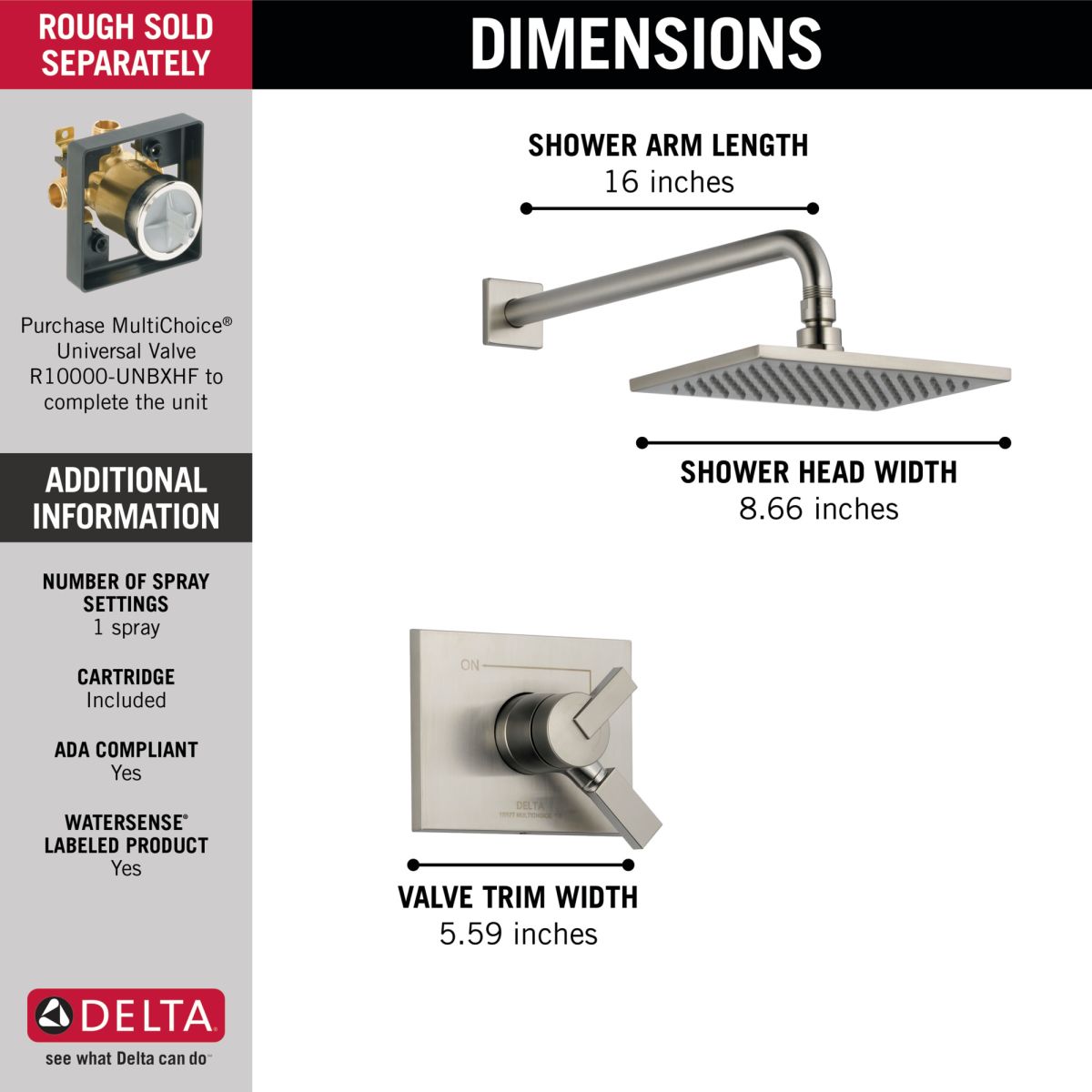 DELTA Vero Monitor 17 Series Shower Trim — Stainless