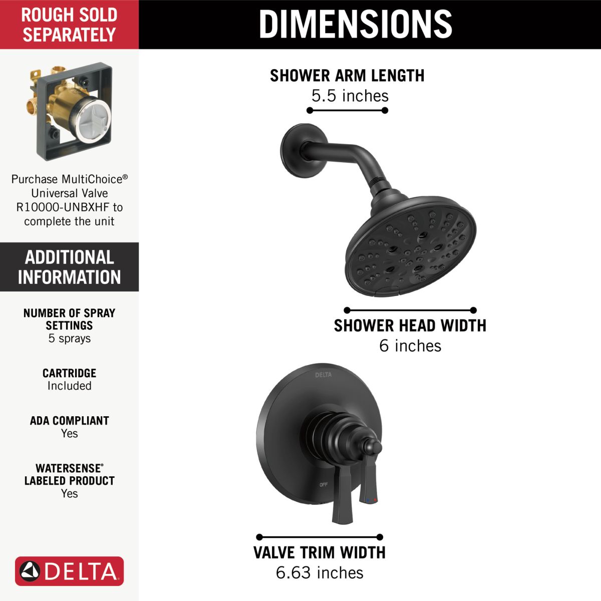 DELTA Dorval Monitor 17 Series Shower Trim — Matte Black