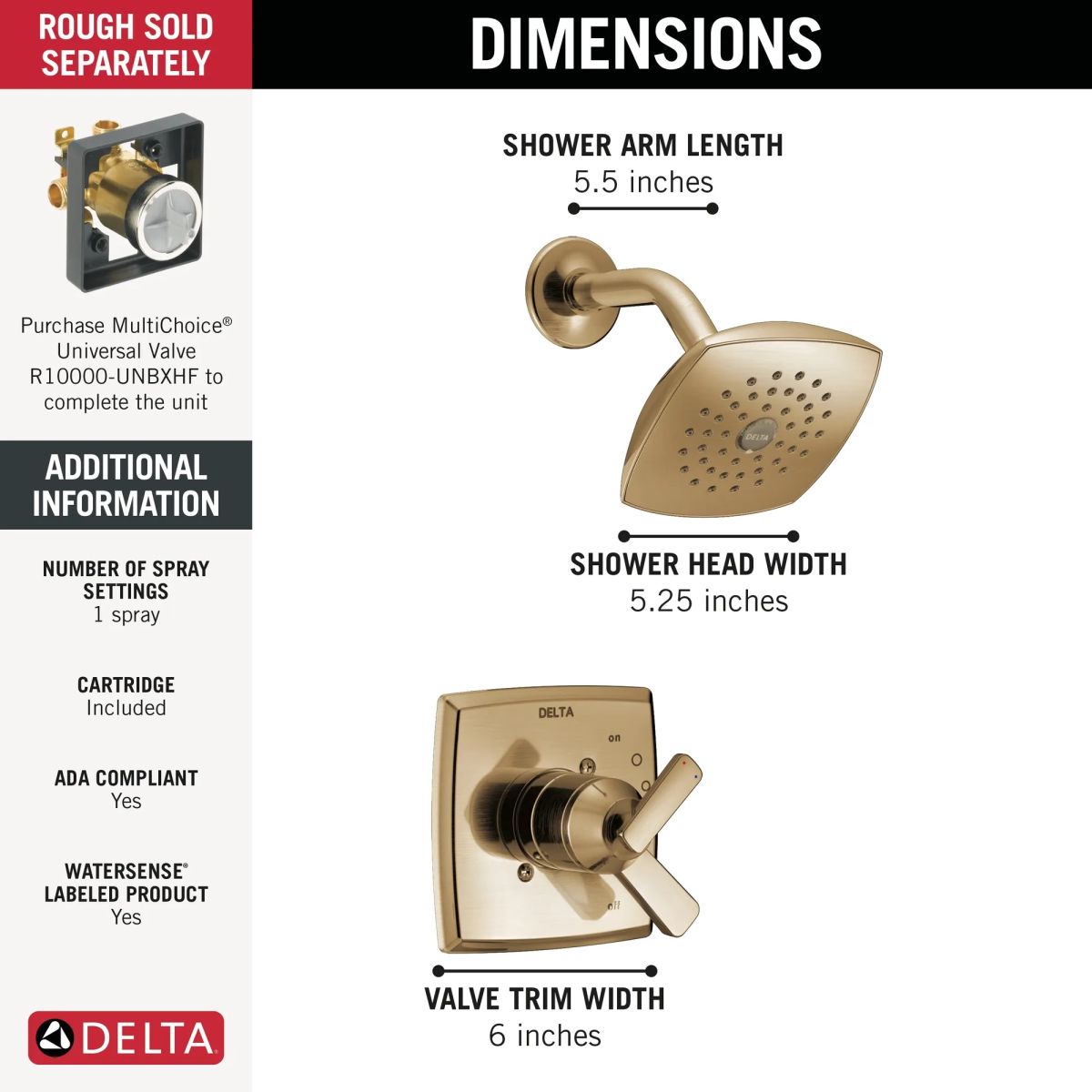 DELTA Ashlyn Monitor 17 Series Shower Trim — Champagne Bronze