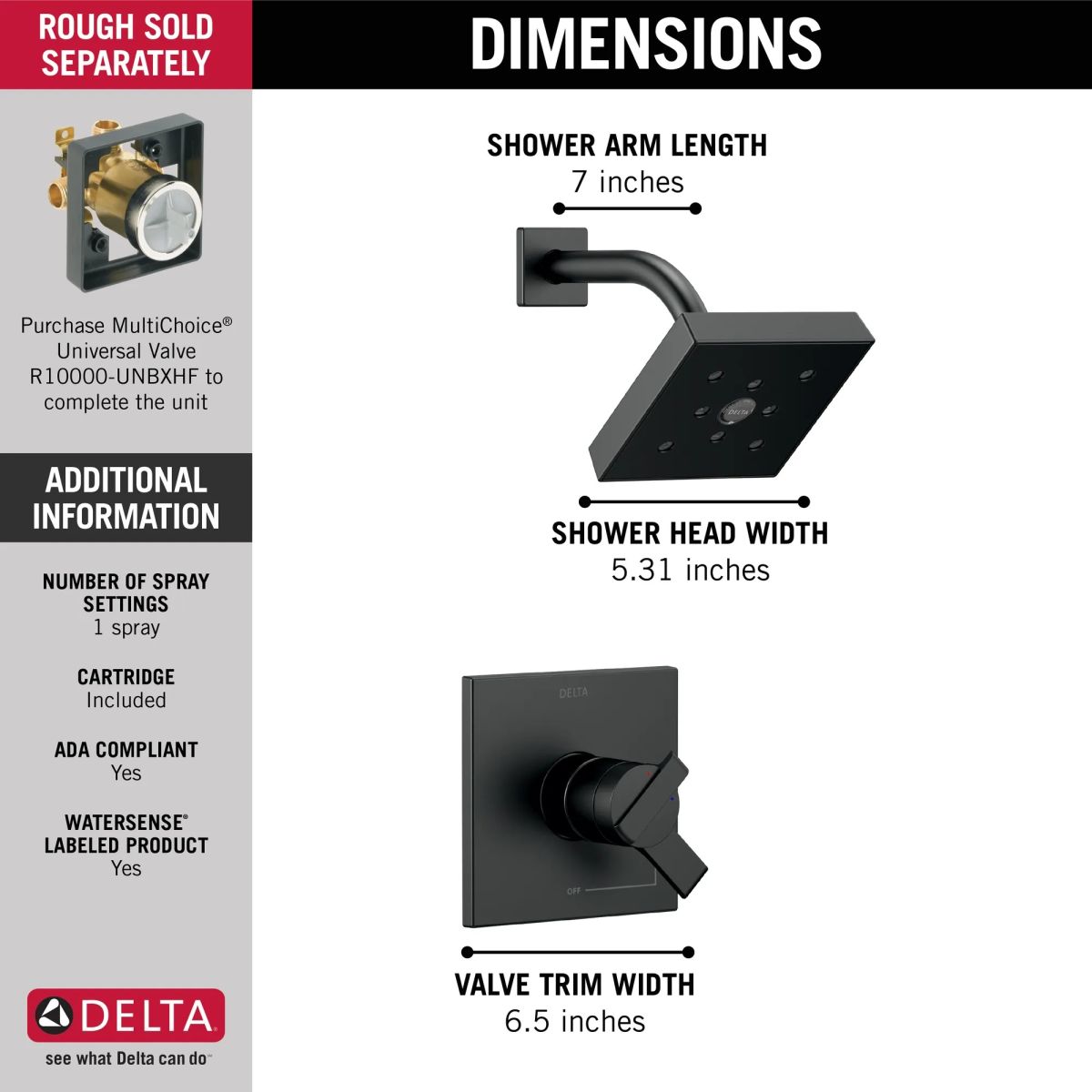 DELTA Ara Monitor 17 Series H2OKINETIC Shower Trim — Matte Black