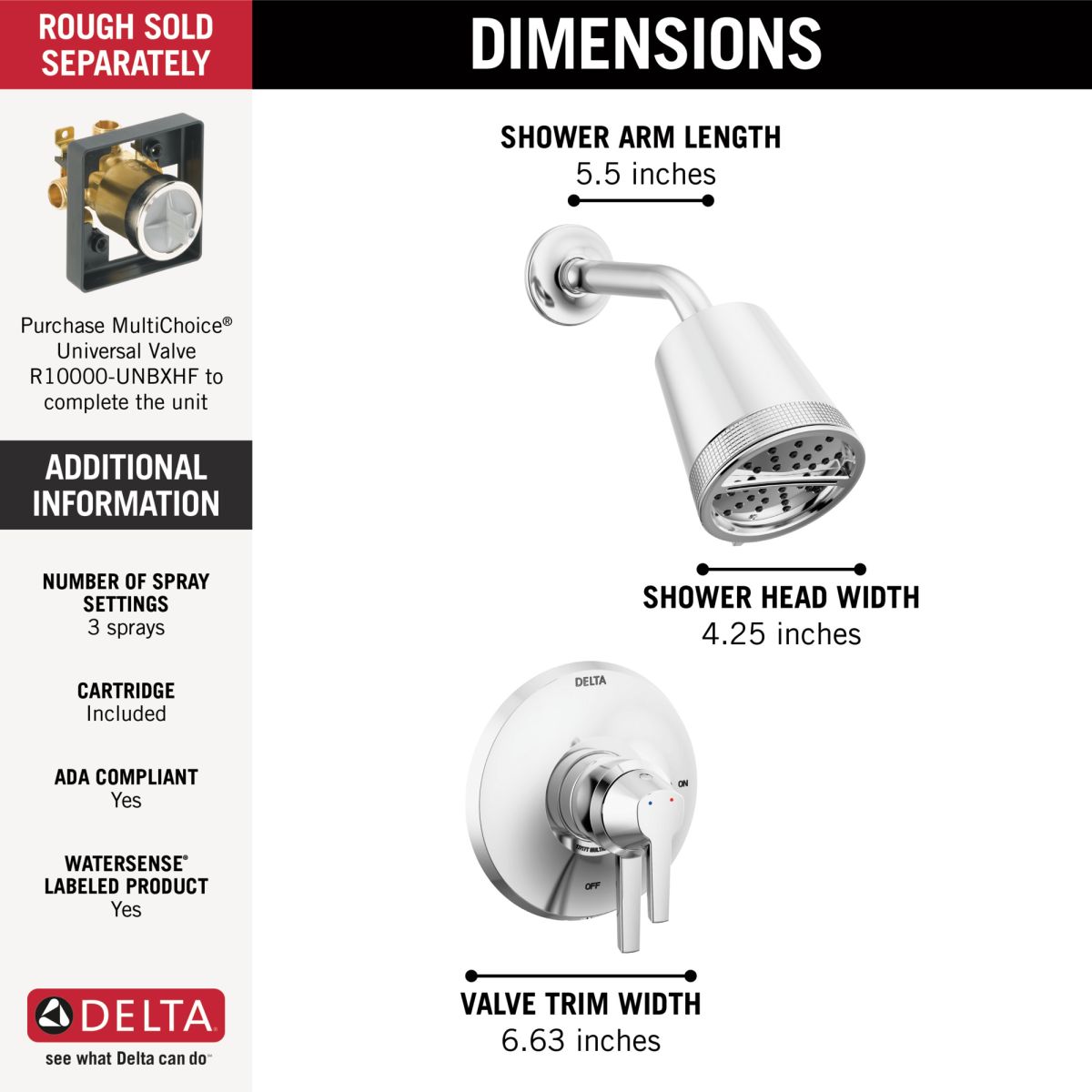 DELTA Galeon 17 Series Shower Trim with Cylinder SH — Lumicoat® Chrome