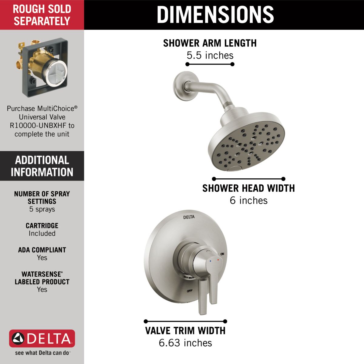 DELTA Galeon 17 Series Shower Trim with H2OKinetic — Lumicoat® Stainless