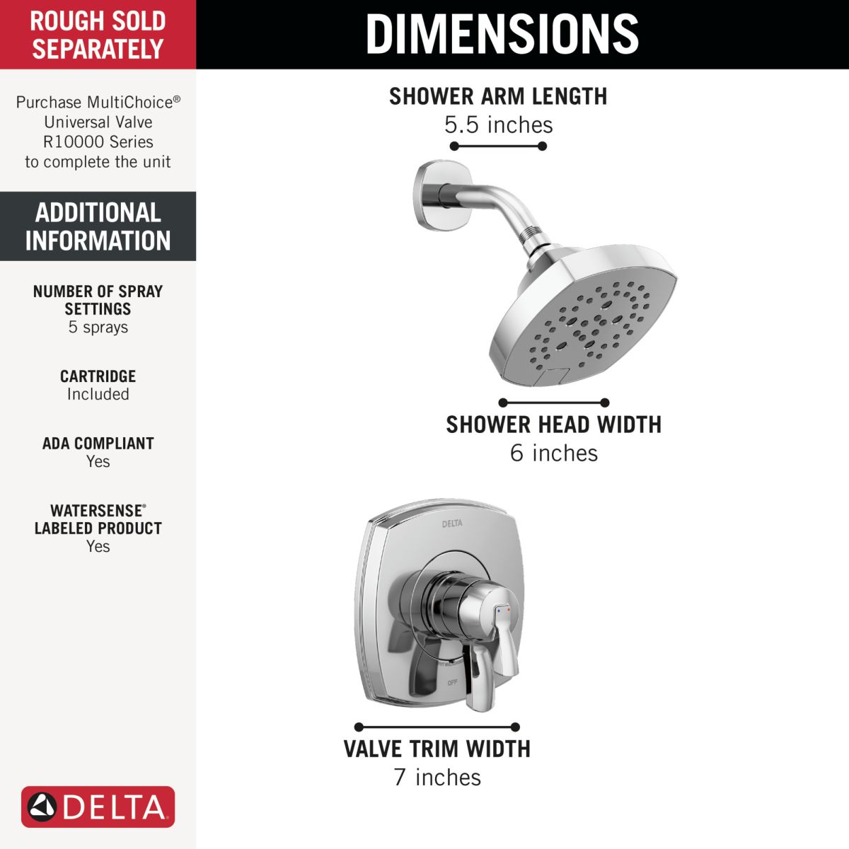 DELTA Stryke 17 Series Shower Only — Lumicoat® Chrome