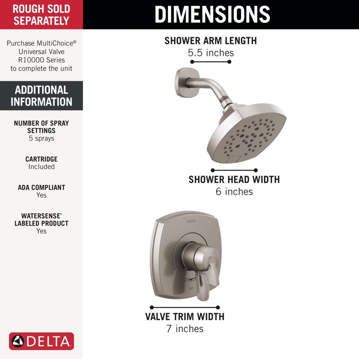 DELTA Stryke 17 Series Shower Only — Lumicoat® Stainless