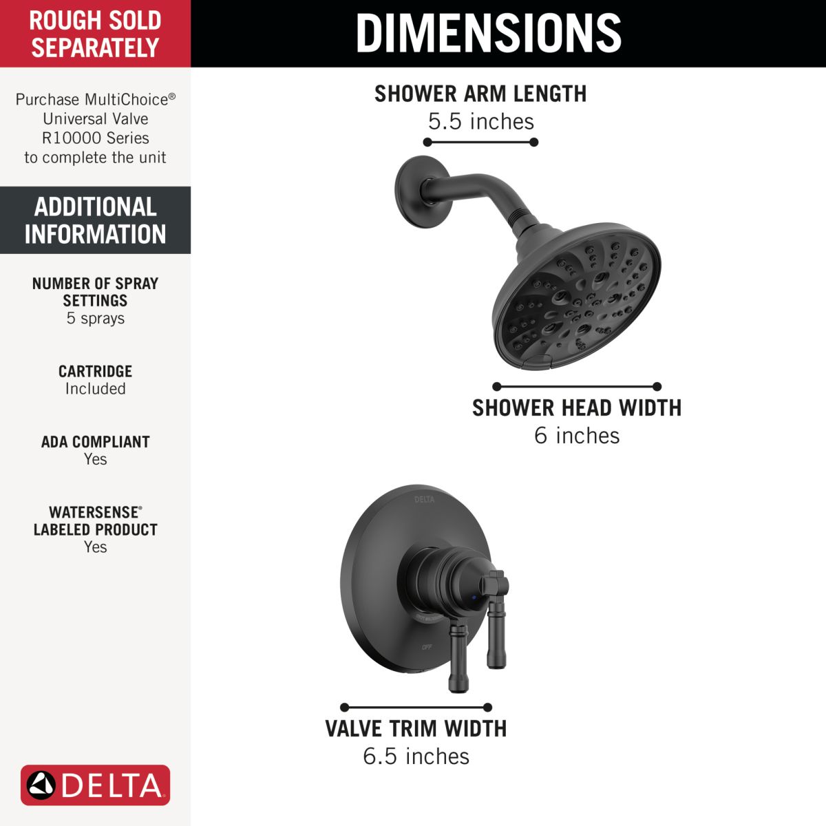 DELTA Broderick 17 Series Shower Trim — Matte Black