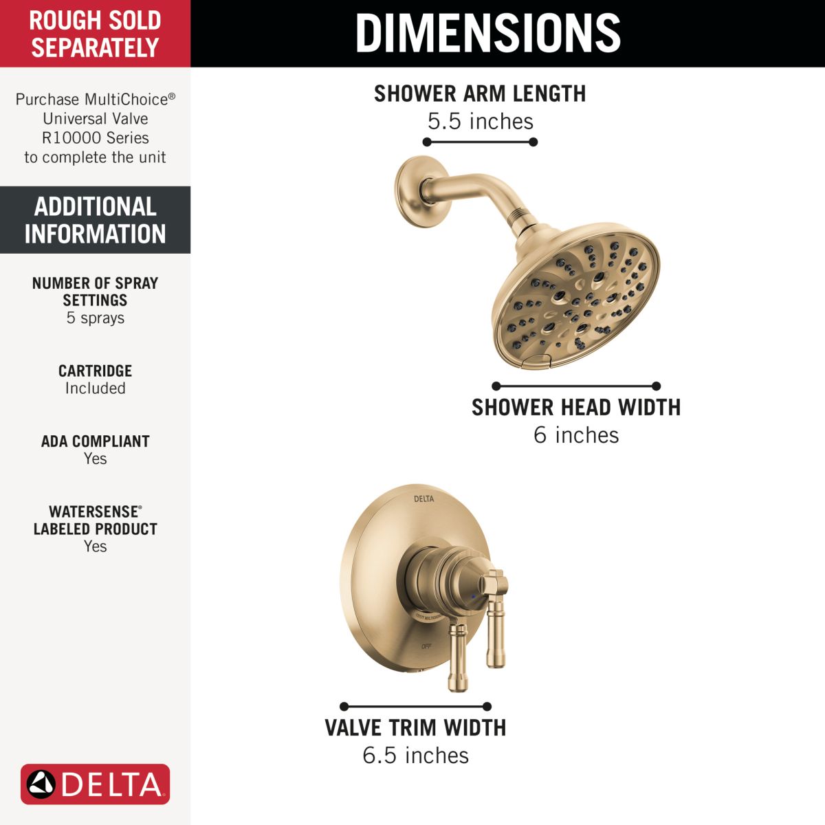 DELTA Broderick 17 Series Shower Trim — Lumicoat® Champagne Bronze