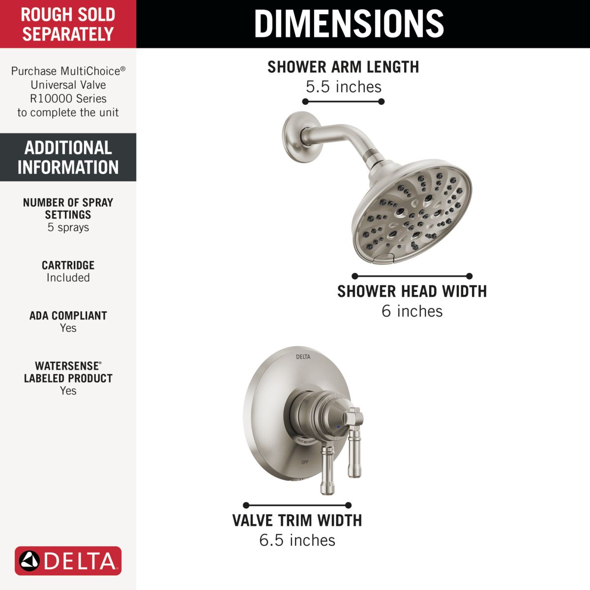 DELTA Broderick 17 Series Shower Trim — Lumicoat® Stainless
