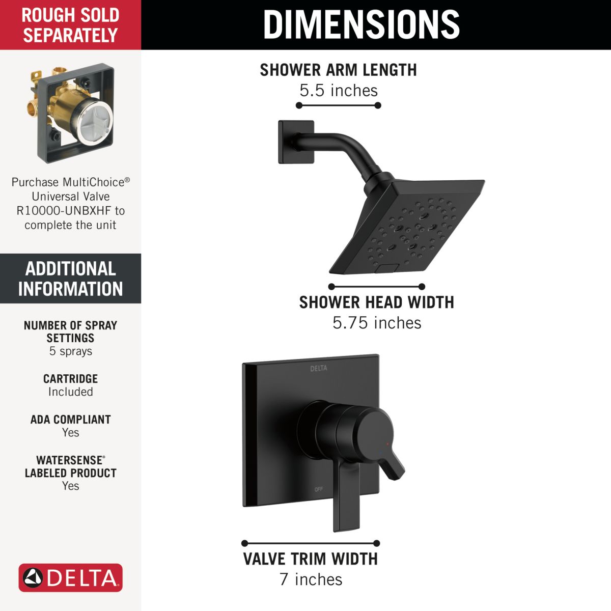 DELTA Pivotal Monitor 17 Series H2OKINETIC Shower Trim — Matte Black