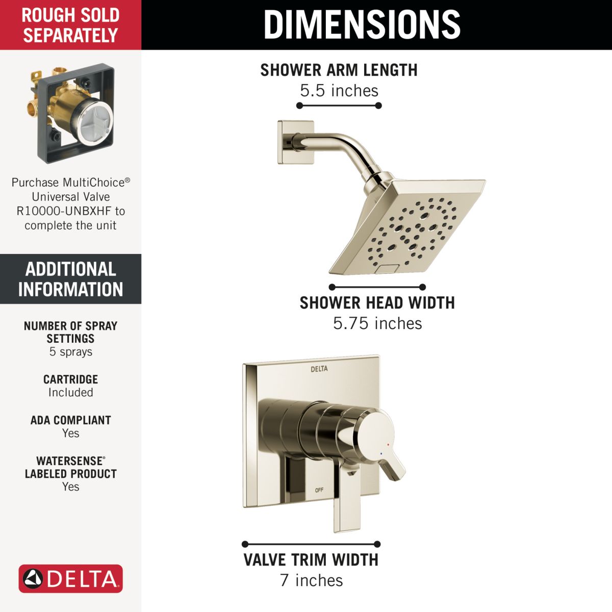 DELTA Pivotal Monitor 17 Series H2OKINETIC Shower Trim — Lumicoat® Polished Nickel