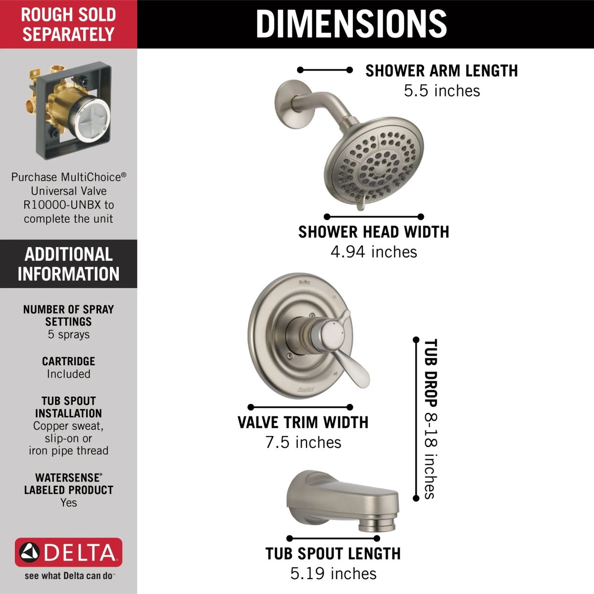 DELTA Classic Monitor 17 Series Tub & Shower Trim — Stainless