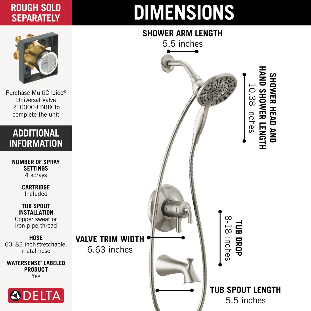 DELTA Kayra Monitor 17 Series Tub and Shower Trim — Stainless