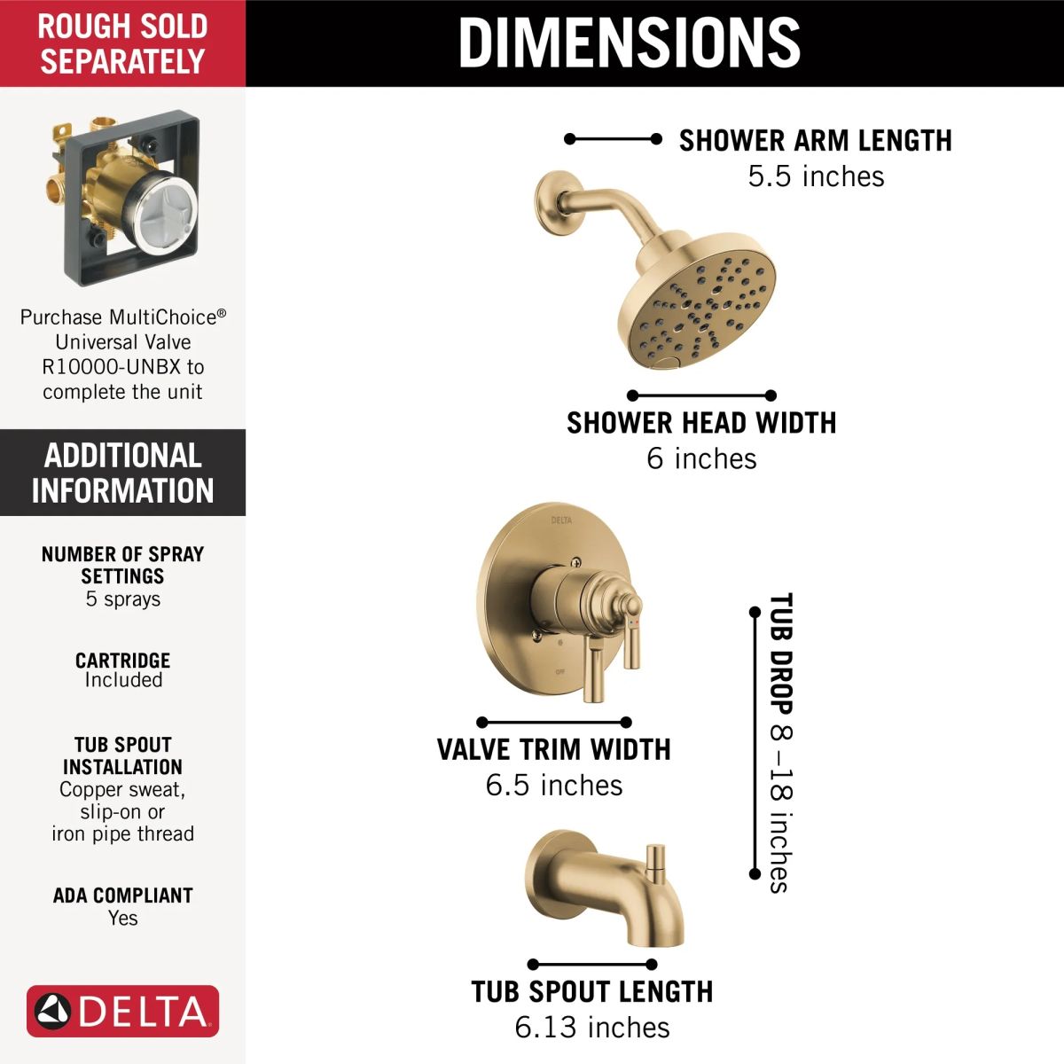 DELTA Saylor Monitor 17 Series Tub & Shower Trim — Champagne Bronze