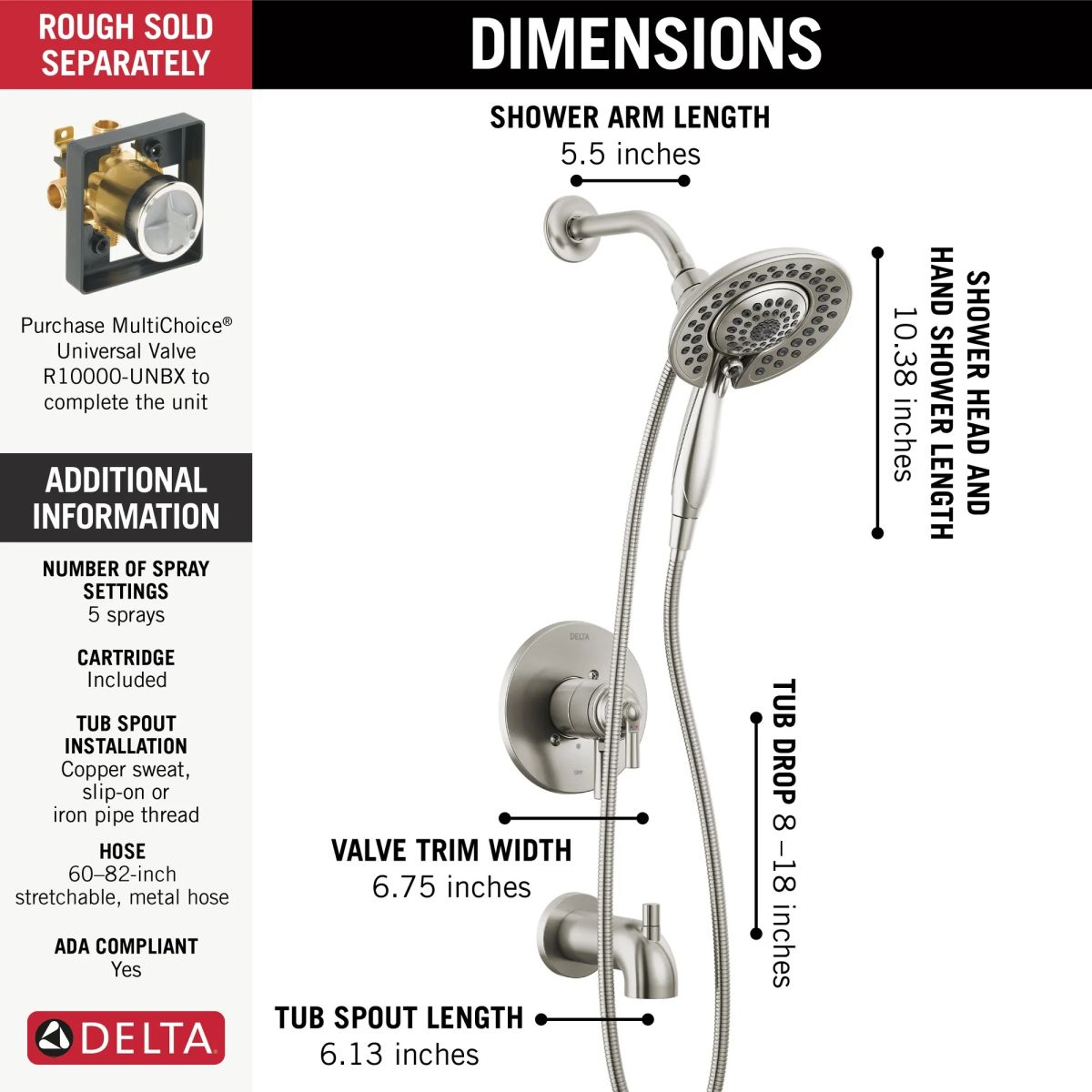 DELTA Saylor Monitor 17 Series Tub & Shower Trim with In2ition — Stainless