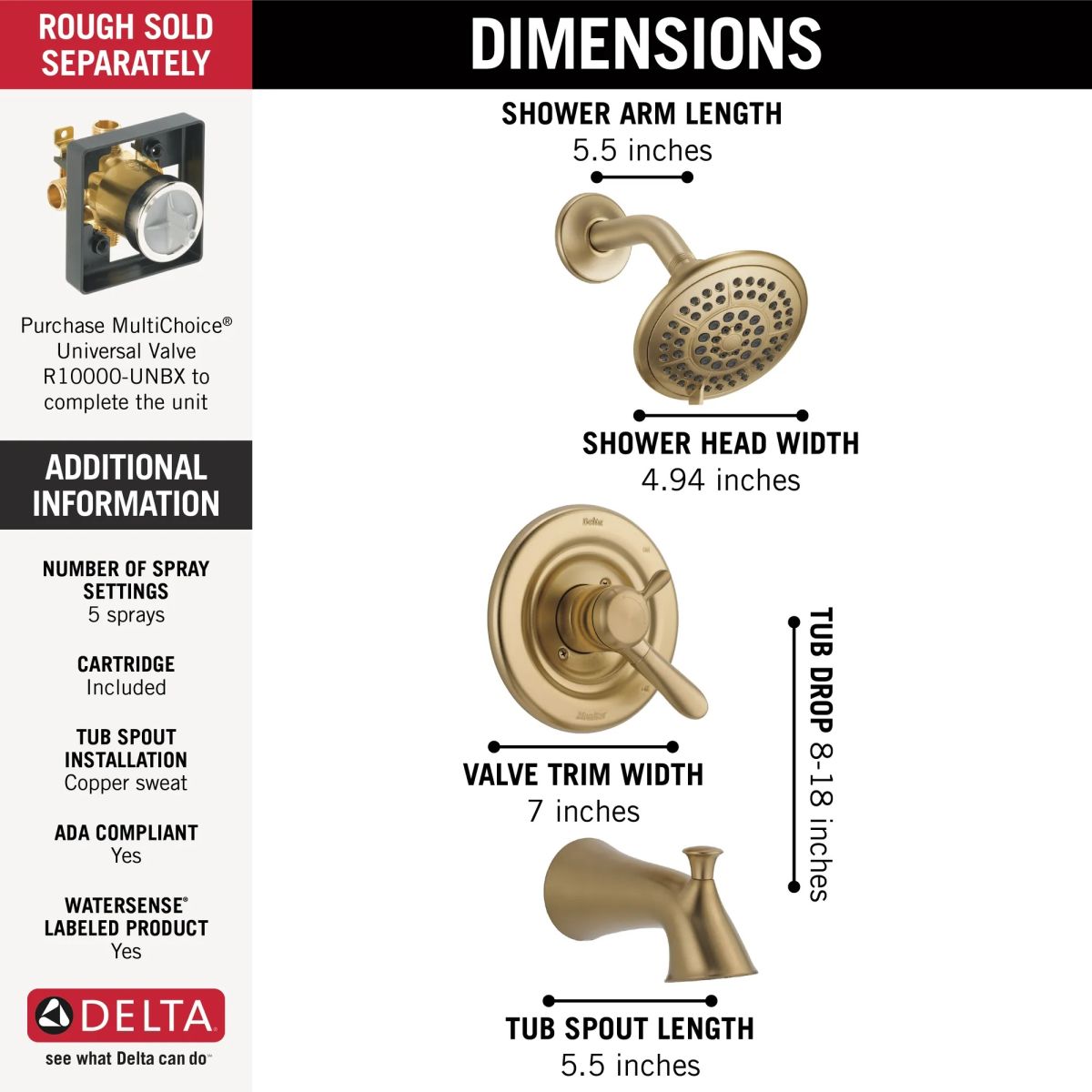 DELTA Lahara Monitor 17 Series Tub & Shower Trim — Champagne Bronze