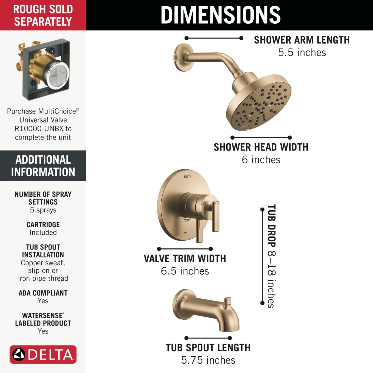 DELTA Altado Monitor 17 Series Tub & Shower Trim — Champagne Bronze