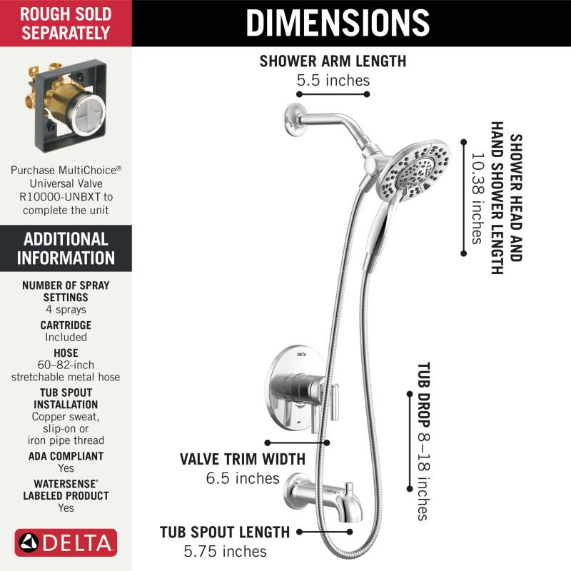 DELTA Altado Monitor 17 Series Tub & Shower Trim with In2ition — Chrome