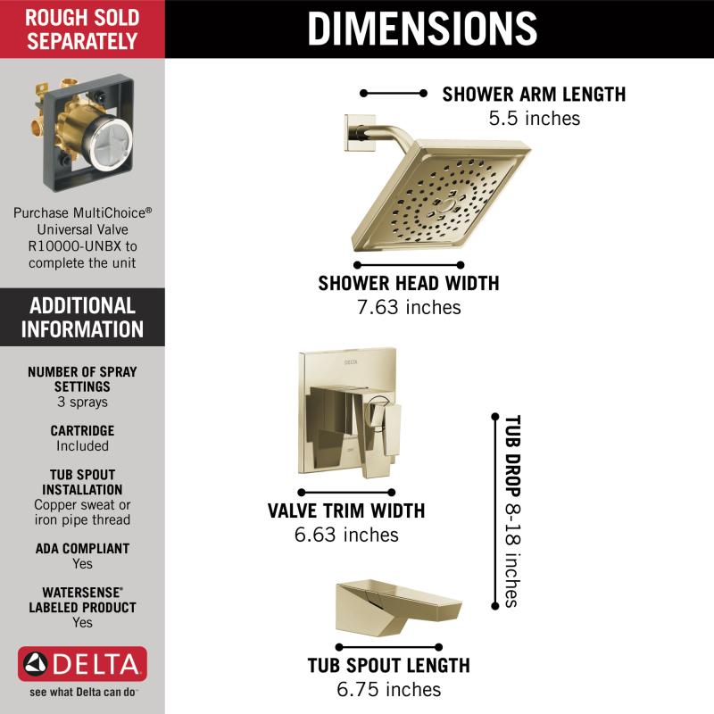 DELTA Trillian 17 Series H2Okinetic Tub Shower Trim — Lumicoat® Polished Nickel