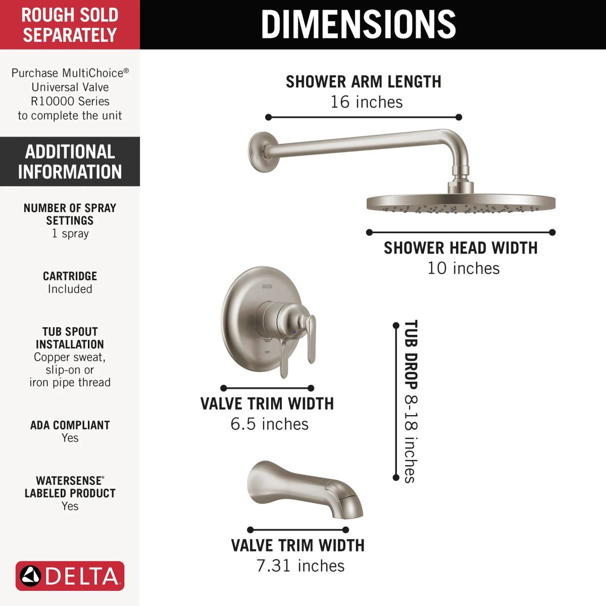 DELTA Bonacci 17 Series Tub Shower Trim — Lumicoat® Stainless