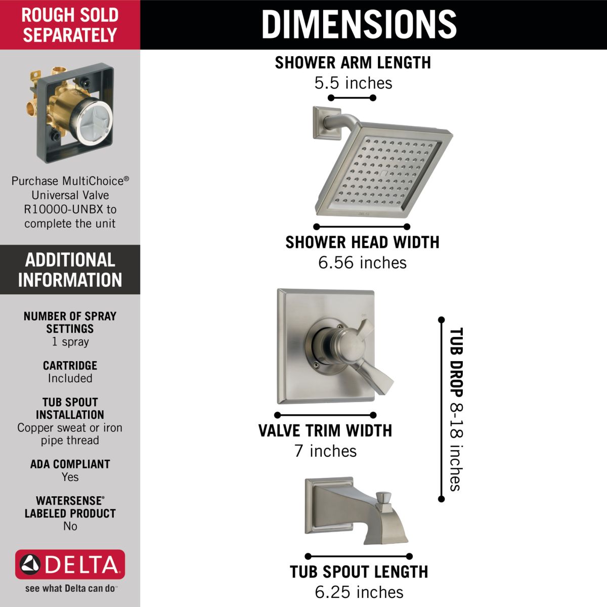 DELTA Dryden Monitor 17 Series Tub & Shower Trim — Stainless