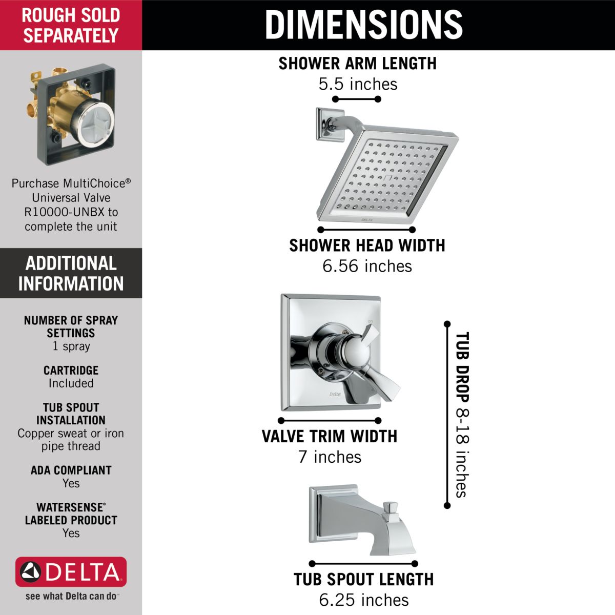 DELTA Dryden Monitor 17 Series Tub & Shower Trim — Chrome