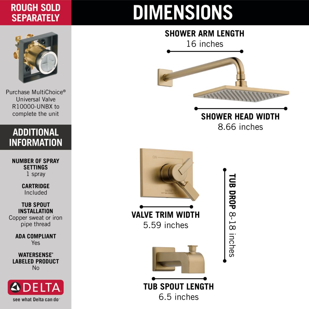 DELTA Vero Monitor 17 Series Tub & Shower Trim — Champagne Bronze