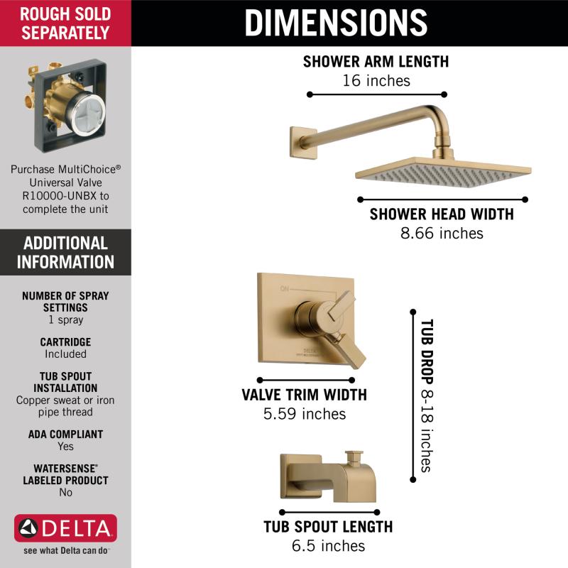 DELTA Vero Monitor 17 Series Tub & Shower Trim — Champagne Bronze